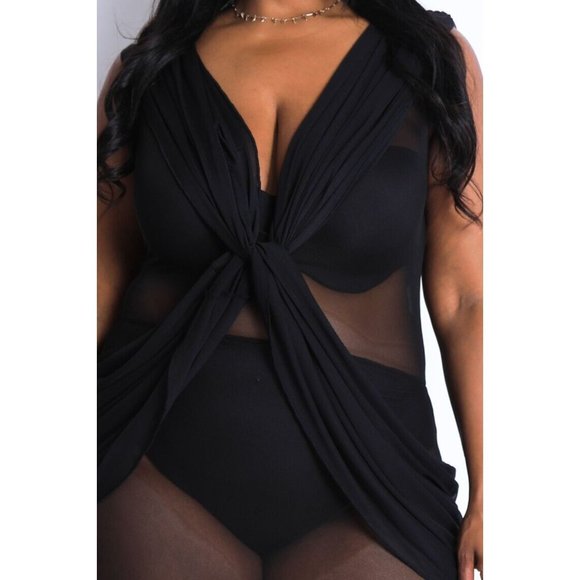 Women's Plus Size Jumpsuit Sleeveless Lightweight Draped Mesh Jumpsuit - Picture 12 of 12